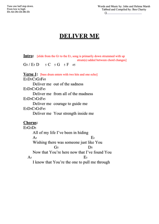 Deliver Me (G) Chord Chart Printable pdf