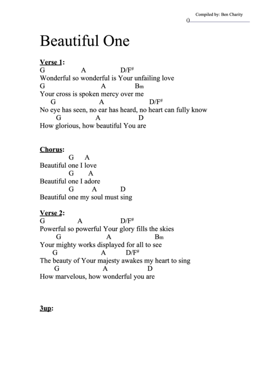 Beautiful One (G) Chord Chart Printable pdf