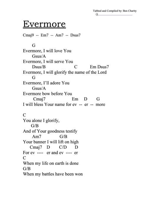Evermore (G-A) Chord Chart Printable pdf