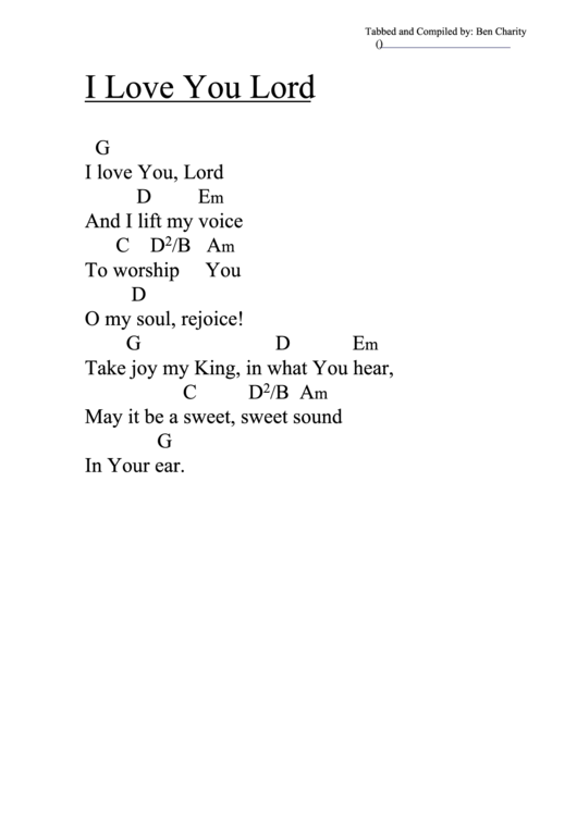 Chord Chart - I Love You Lord (G) Printable pdf