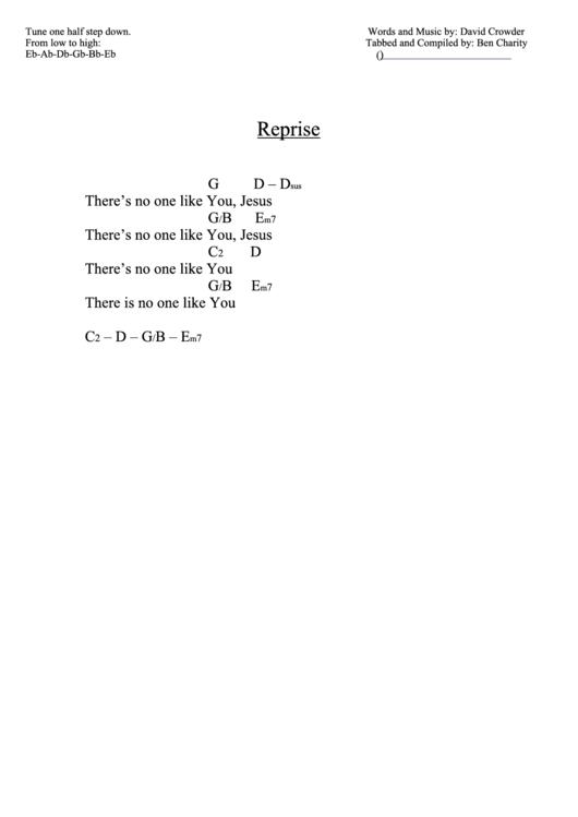Reprise (G) Chord Chart Printable pdf
