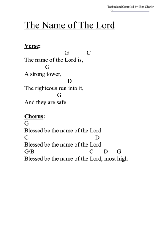 The Name Of The Lord (G) Chord Chart Printable pdf