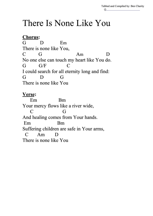 Chord Chart - There Is None Like You (G) Printable pdf