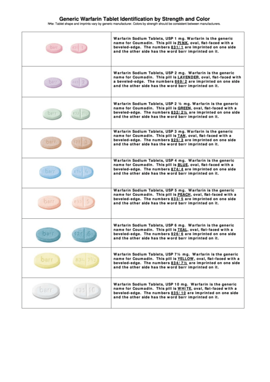 Generic Warfarin Tablet Identification By Strength And Color