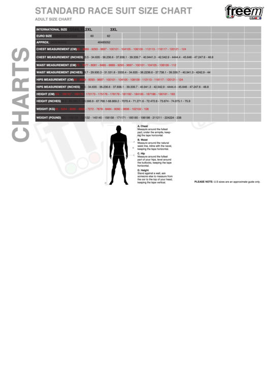 Freem Standard Race Suit Size Chart Printable pdf