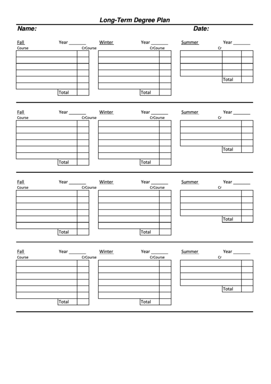 Long Term Degree Plan Template Printable pdf
