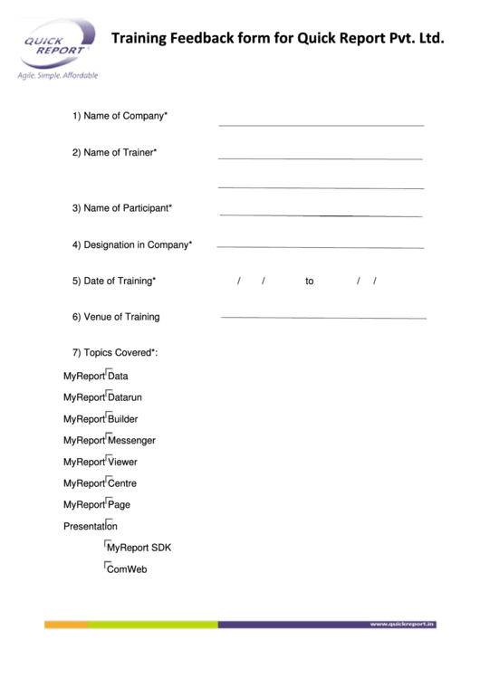 My Report Training Feedback Form - Quick Report Printable pdf