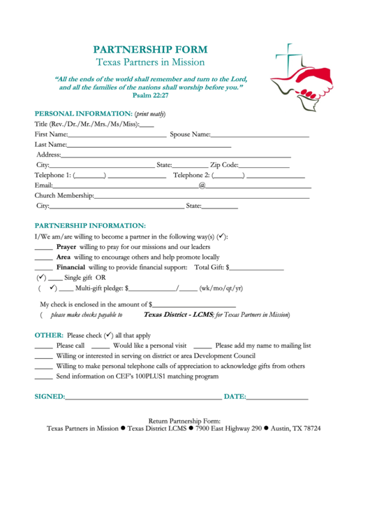 Partnership Form printable pdf download