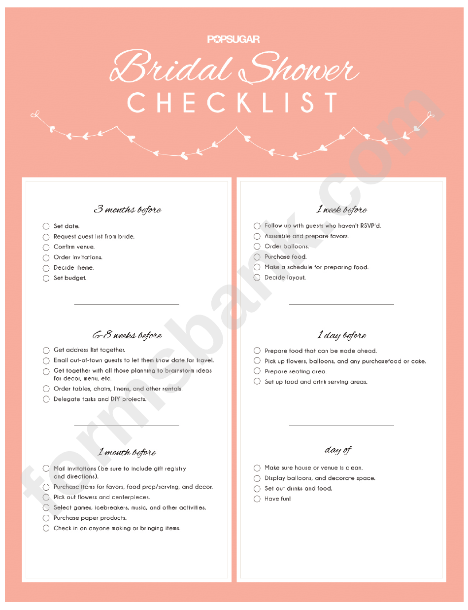 Bridal Shower Checklist printable pdf download