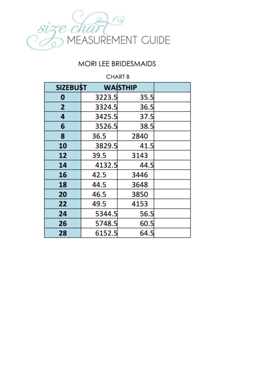 Mori Lee Bridesmaids Size Chart & Measurement Guide