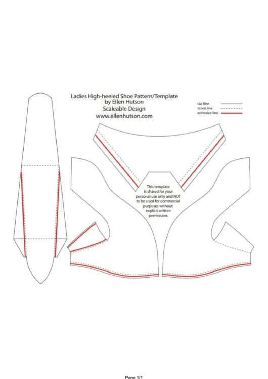 Ladies High-Heeled Shoe Pattern/template Printable pdf