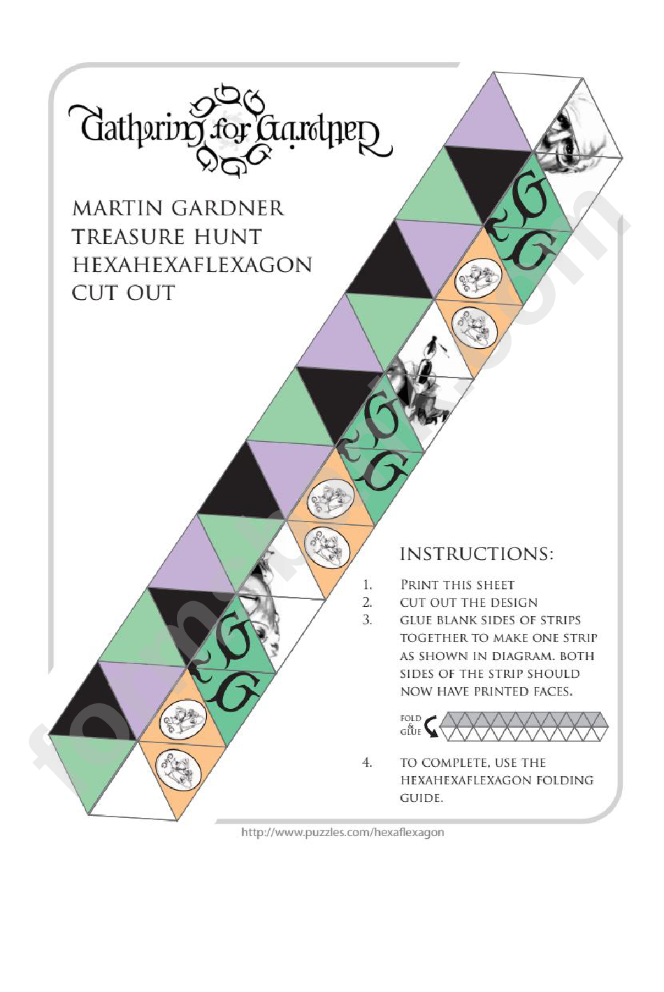 Martin Gardner Treasure Hunt Hexahexaflexagon Template With Instructions