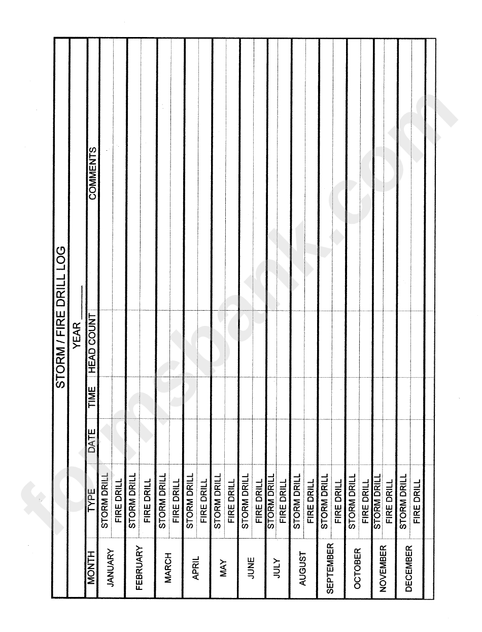 Storm/fire Drill Log Template printable pdf download