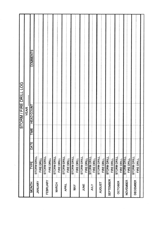 Storm/fire Drill Log Template printable pdf download