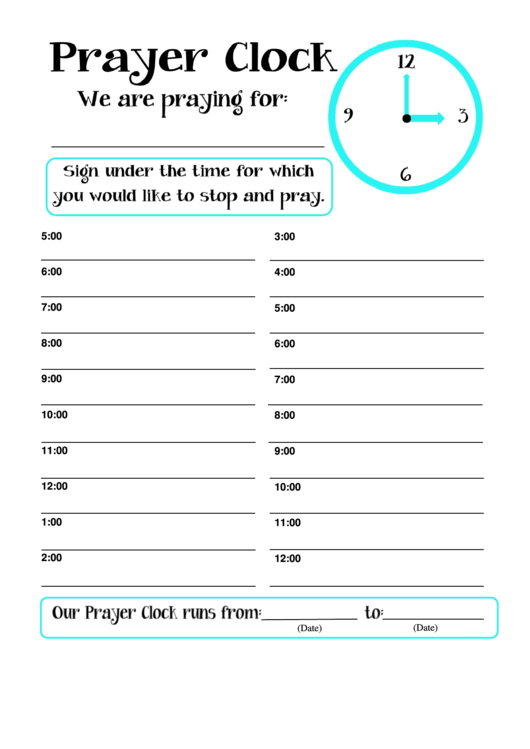 Prayer Clock Template Printable pdf