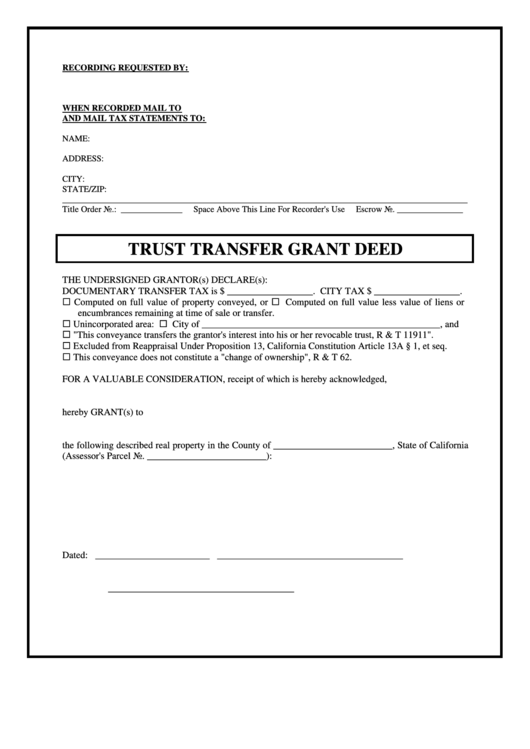 Trust Transfer Grant Deed Form - State Of California