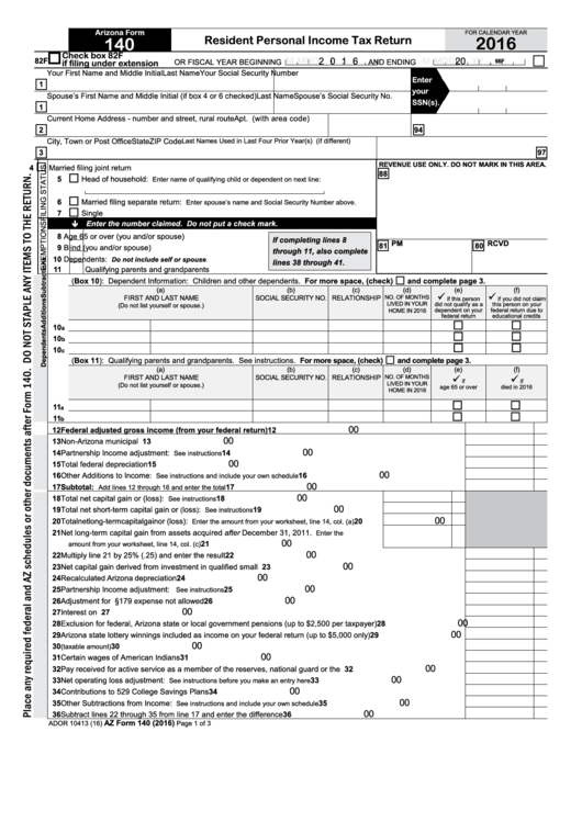 Arizona Form 140 - Resident Personal Income Tax Return