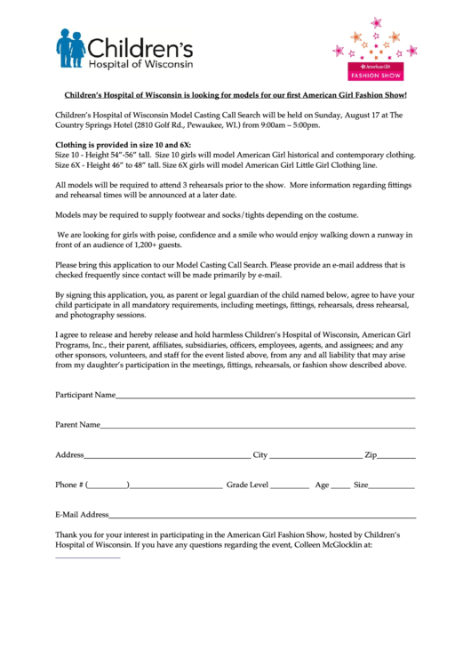 Children's Hospital Of Wisconsin Model Casting Registration Form