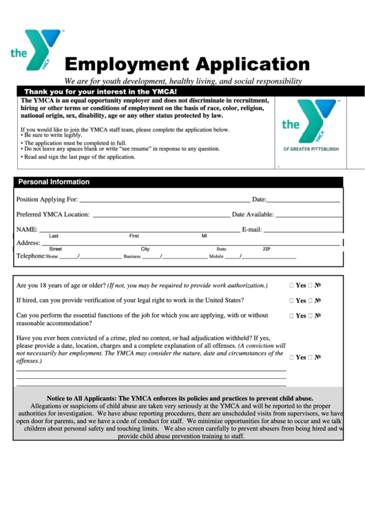 Employment Application - Ymca Camp Soles Printable pdf