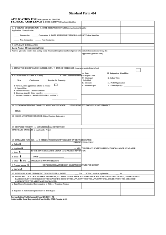 Standard Form 424 - Us Embassy In Albania Printable pdf