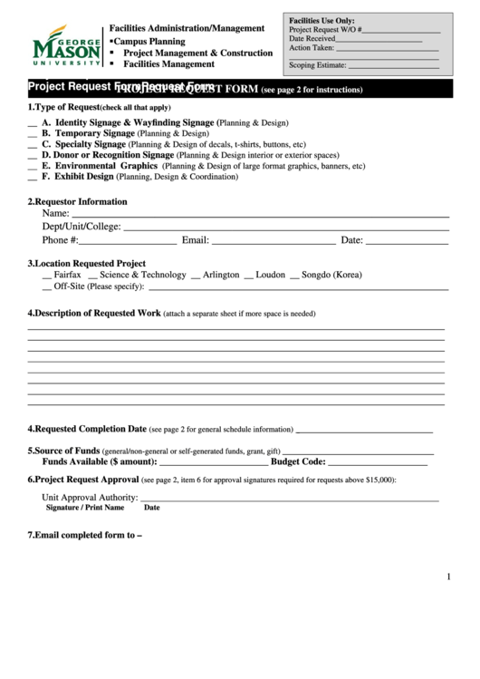 Fillable Project Request Form - Facilities Printable pdf