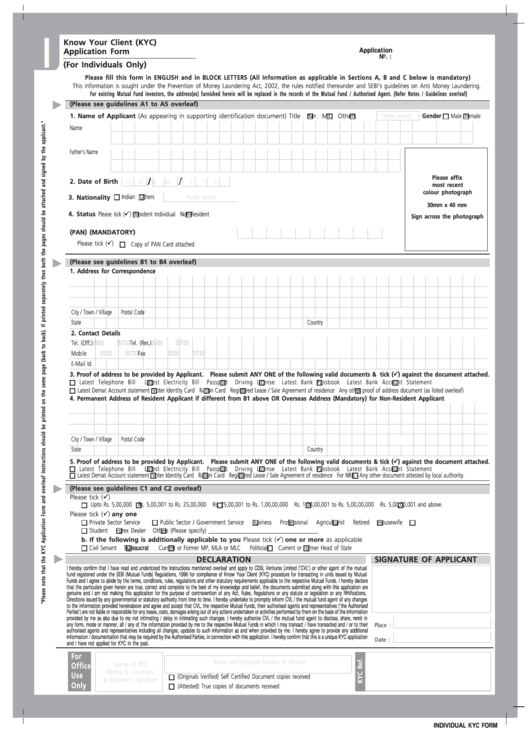 (Kyc) Application Form - Moneycontrol Printable pdf