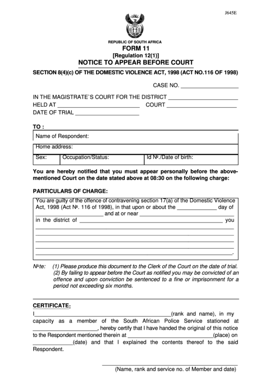 Fillable Form 11 - Department Of Justice Printable pdf