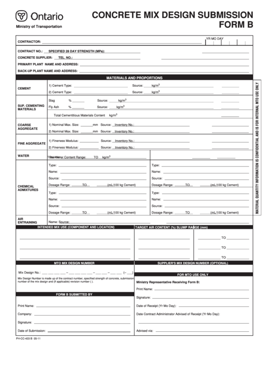 Fillable Concrete Mix Design Submission Form B Printable pdf