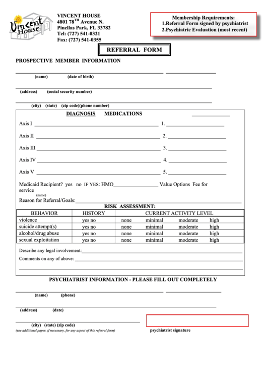 Referral Form - Vincent House Printable pdf