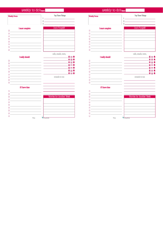 Weekly To Do List Template (Red) - Two Per Page Printable pdf
