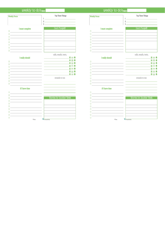 Weekly To Do List Template (Green) - Two Per Page Printable pdf