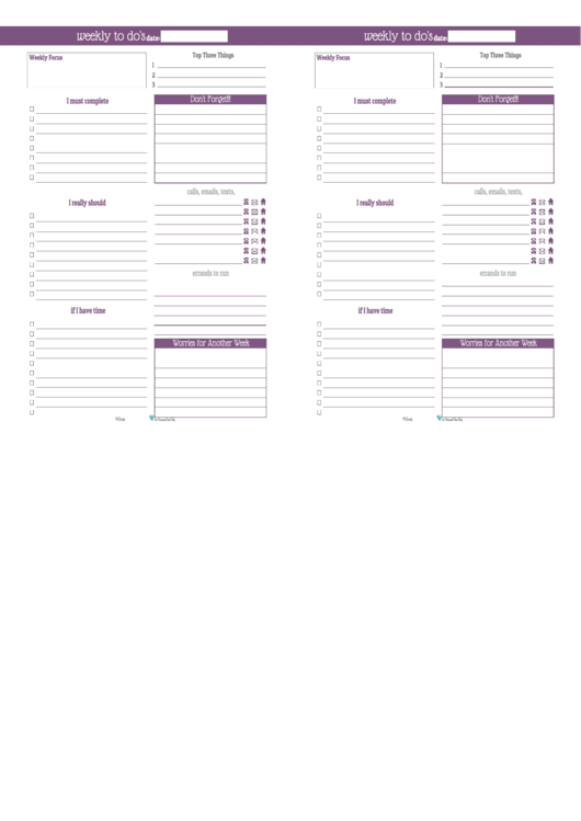 Weekly To Do List Template (Purple) - Two Per Page Printable pdf