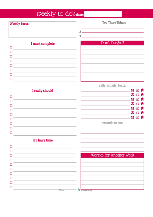 Weekly To Do List Template - Red Printable pdf