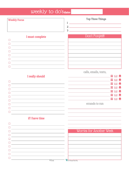 Weekly To Do List Template - Pink Printable pdf