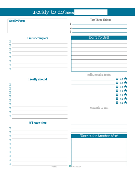 Weekly To Do List Template - Blue Printable pdf