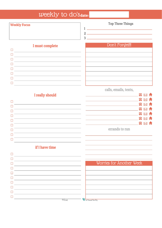 Weekly To Do List Template - Orange Printable pdf