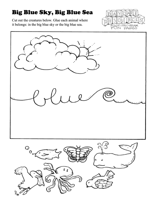 Big Blue Sky, Big Blue Sea Kids Activity Sheet Printable pdf
