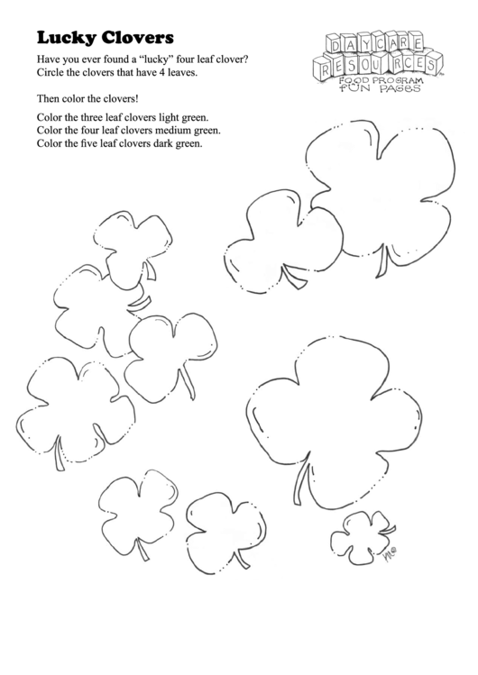 Lucky Clovers Kids Activity Sheet Printable pdf