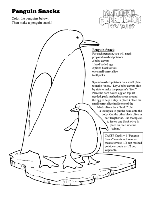 Penguin Snacks Kids Activity Sheet Printable pdf