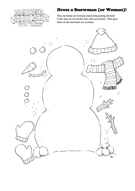 Dress A Snowman (Or Woman) Kids Activity Sheet Printable pdf