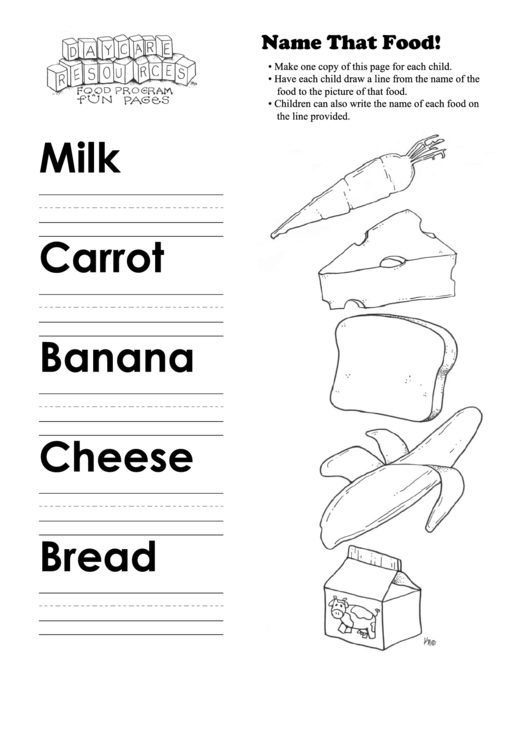 Name That Food Kids Activity Sheet Printable pdf