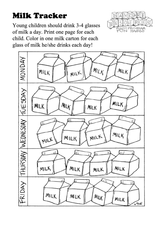 Milk Tracker Kids Activity Sheet Printable pdf