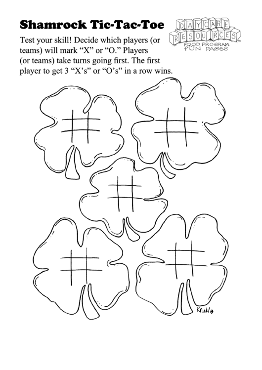 Shamrock Tic-Tac-Toe Kids Activity Sheet Printable pdf