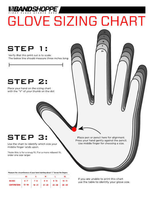 Band Shoppe Glove Sizing Chart Printable pdf