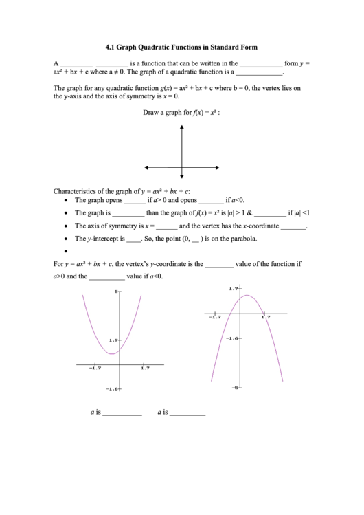 4.1 Graph Quadratic Functions In Standard Form A Printable pdf