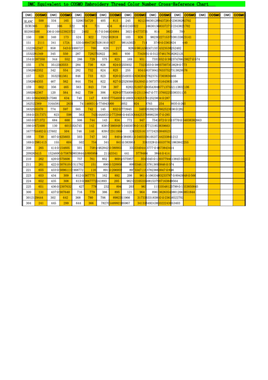 Cosmo Dmc Conversion Chart (Color Number) Printable pdf