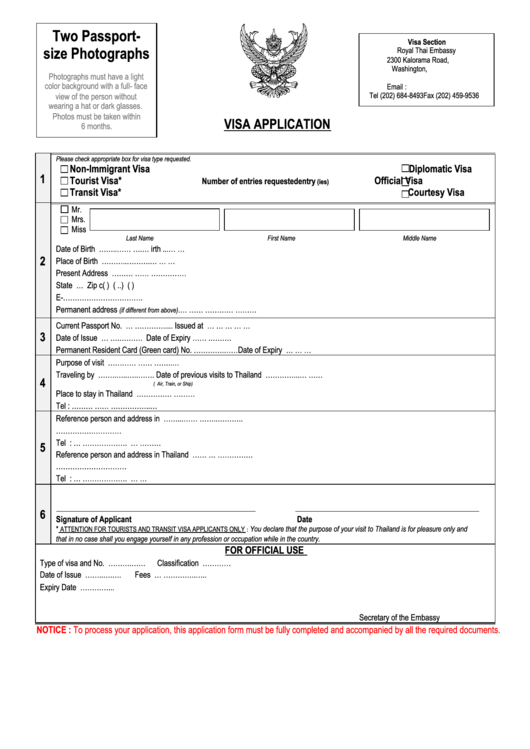 Visa Application Form Thai Embassy Washington Dc Printable Pdf Download