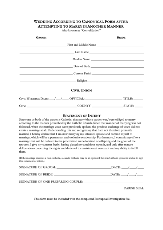 Wedding According To Canonical Form After To Attempting To Marry In Another Manner Printable pdf
