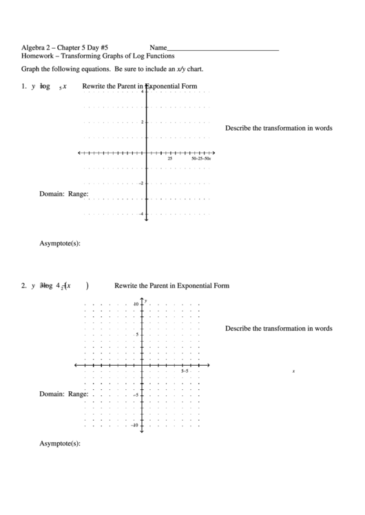 Transforming Graphs Of Log Functions Printable pdf