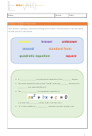 Quadratic Equations Worksheet Printable pdf